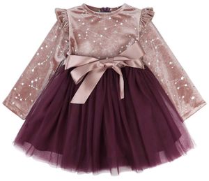 Mädchenkleider, Kleinkinder, kleine Mädchen, gepunktete Kleider, lange Ärmel, Rüschen, Tüll, Prinzessin, flauschiges Sternenkleid, 2–12 Jahre