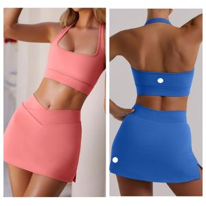 2024 Fashion New Lu-1880 Women Short Sports Bra Female Nude High Elastic Tennis Skirt Gym Pilates Yoga Set