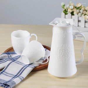 Zestawy herbaciarskie Zestaw 3PC Biały wytłoczony porcelanowy garnek z kubkiem. Taza Service a Turkish Country Side Coffe Cup Water