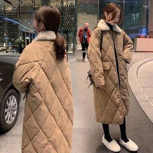 Women's Down Autumn and Winter Mid-Längd Ladies Parka Coat Diamond Cotton With Fur Collar Korean tjock lång
