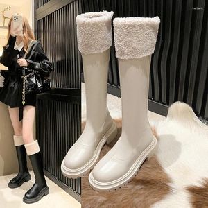 Stivali moda coreana inverno donna 2024 semplice e versatile bianco alto confortevole caldo da donna al ginocchio