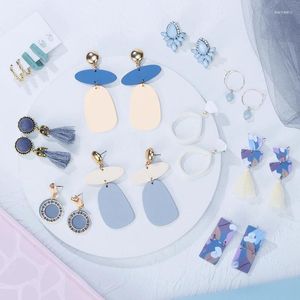 Dingle örhängen koreansk stil blå geometrisk akrylharts hänge kvinnor 2024 bohemiska tofs brincos smycken