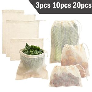 3 6 10 pezzi di sacchetti per prodotti riutilizzabili Set sacchetto ecologico in rete di cotone per verdure per la conservazione della frutta Shopping 240125