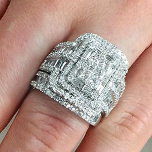 Anéis de casamento femininos luxo cristal claro cz zircão anel para mulheres vintage nupcial anel de noivado quadrado