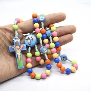 Collane con ciondolo 1PC Cartoon GESÙ Croce Collana Rosario Perline Bambini Capretto Ragazze Cattolico Cristiano Ortodosso Moda Gioielli Religiosi