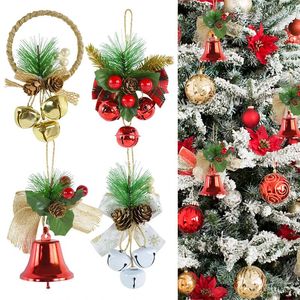 Articoli per feste 1 pz Natale Jingle Bells Pendenti Bacche rosse Arco di pino Campana Albero di Natale Decorazione appesa per la casa Anno di Noel Ornamento