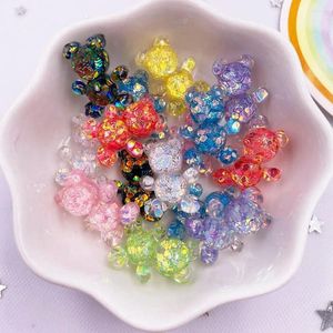 Dekoracyjne figurki 10pcs żywica brokat Bloska Śliczna kolorowy kryształowy niedźwiedź płaski rhinestone DIY Home Craft Craft Craft Ornament