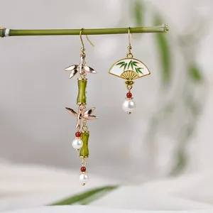 Dangle Earrings Chinese Style Long Bamboo Tassel Fan Shaped For Women Female Gift Holiday Jewelry 0162