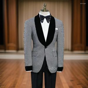 Erkekler Takım Düğün için Kontrol 2024 İnce Fit Damat Smokin 2 PCS Balo Yemeği Partisi Erkek Moda Blazer Pantolonlu Özel Yapım