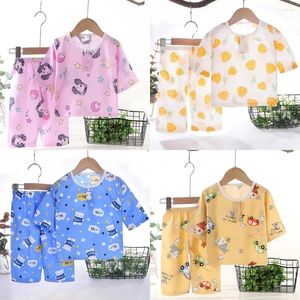 Clothing Sets Children Summer Pajamas Baby Poplin Cotton Cartoon Bee Car Printed Shirts Shorts Suit Toddler Boys Girls Infant Sleepwear