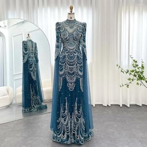 Partykleider Sharon Said Green Luxus Dubai Meerjungfrau Abend mit Cape-Ärmeln Arabische muslimische Frauen Brautkleider Plus Größe SS145