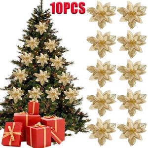 Decorative Flowers 10/5PCS Christmas Decor Artificial Flower Gold Red Xmas Tree Ornaments Big Heads For Home Year Navidad Party