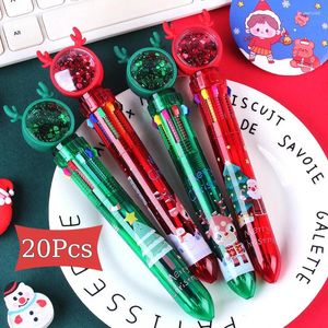 20Pcs/Lot Cute Sequin 10 Color Ballpoint Pen Cartoon Christmas Elk Santa Claus Multi-Color Pens School Office Stationery Gifts