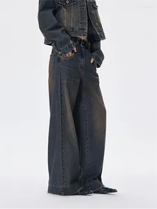 Jeans da donna 2024 Inverno Donna Vintage Blu Vita alta Oversize Moda americana Streetwear Gamba larga Pantaloni dritti Pantaloni larghi in denim
