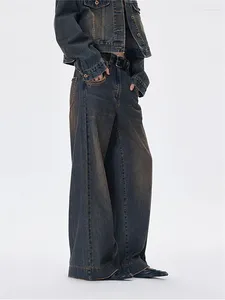 Women's Jeans 2024 Winter Women Vintage Blue High Waist Oversize American Fashion Streetwear Wide Leg Trouser Straight Baggy Denim Pants