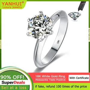 Cluster Rings Luxury 18K White Gold Moissanite Diamond Ring Solitaire VVS 0.5 Carar / 1 2 Wedding Band Fine Jewelry For Women