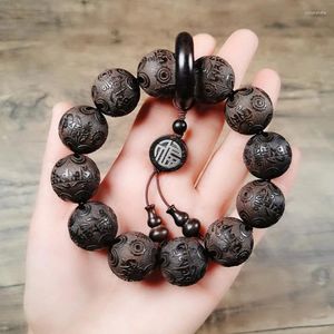 Charm Bracelets Black Sandalwood Laser Carved Character True Words Wooden Purple Light Hand String Stationery Men And Women Jewelry