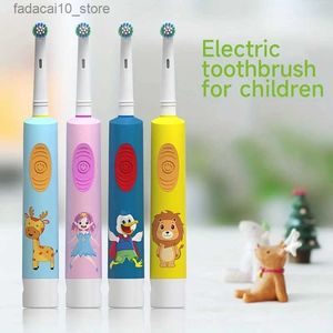 Escova de dentes nova rens escova de dentes elétrica bateria escova de dentes dos desenhos animados girando cabeça pequena 4-14 anos de idade rens alimentado escova de dentes q240202