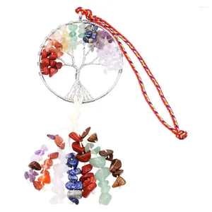 Decorative Flowers Tree Of Life Pendant For Car Home Hanging 7 Chakra Stone Ornament Household Wall Decor