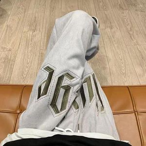 Pantaloni maschili sport retrò grigio retrò per uomini e donne hiphop Personalità di design sciolte in gamba Ins nicchia dritti pantaloni casual