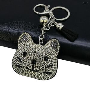 Chaveiros dos desenhos animados coreano veludo strass gato chaveiro pingente bonito meow saco tassel personalização feminina