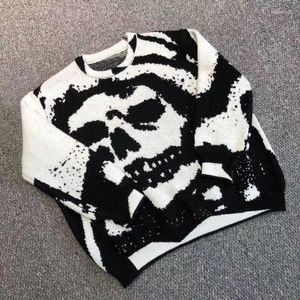 Men's Sweaters High Street Skull Head Pattern Knitted Sweater For Autumn Winter Round Neck Lazy Casual Pullover Women