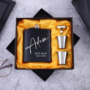 Personalized Flask 6oz Hip Flask Stainless Steel Engrave Flask Man Groom Gift Yellower Box Packing Wedding Customized 240118