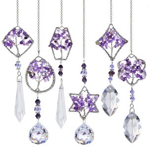 H D Rainbow Maker Crystal Tree of Life Suncatcher Healing Hanging Chakra Glass Pendant Decor for Home Window Car Garden 6pcs 240119