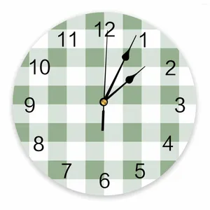 壁の時計緑の時計春の印刷時計のチェッカーパターンモダンなサイレントリビングルームの家の装飾ハンギングウォッチ