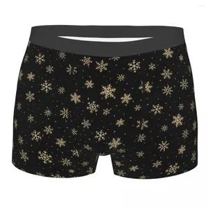 Underpants Golden Snowflakes Pattern Men's Underwear Christmas Boxer Briefs Shorts Panties Sexy Soft For Homme