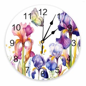 Настенные часы Пасхальный ирис с принтом бабочки, современные бесшумные часы для гостиной, домашний декор, подвесные часы