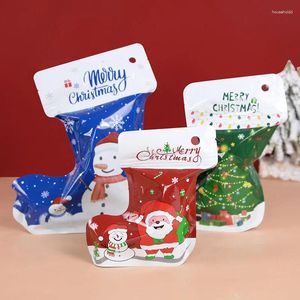 Christmas Decorations 10pcs Socks Boots Shape Gift Bags Santa Claus Snowman Candy Bag Plastic Ziplock Package Year Xmas Party Decor