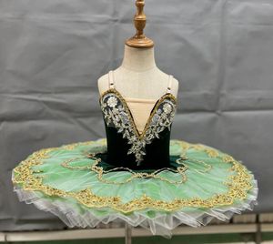 Сценическая одежда, детские профессиональные зеленые балетные пачки-пачки «Лебединое озеро», детский костюм, платье для танцев для девочек