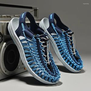 Sandálias masculinas sapatos designer mão-tecido verão 2024 respirável mocassim casual confortável moda praia