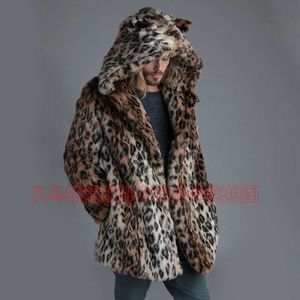 Casaco de pele sintética masculino com estampa de leopardo vison quente designer NCTJ