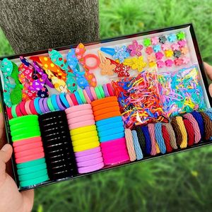 Hair Accessories Girls Candy Color Cute Elastic Bands Set Flower Ring Clip Child Baby Ponytail Holder Headband