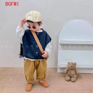 Clothing Sets 2-8Y Korean Boys Girls Outfit Set Handsome Clothes Children's Spring Outwear Suit Baby Kids Thin T Sirt Vest Pant 3-piece