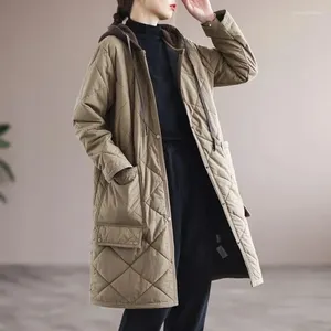 Casacos de Trench das Mulheres 2024 Outono Inverno Jaqueta Longa Femmes Acolchoado Mulheres Quentes Com Capuz Casaco Leve Preto Khaki Oversize Parkas Acolchoadas