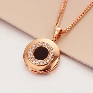 Catene 585 collane in oro viola a catena di clavicole rosa 14k intarsiate con ciondolo agata nera circolare semplice gioiello classico