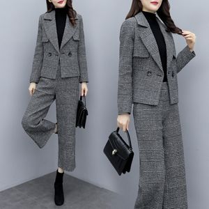 Yüksek kaliteli kış kadın takım elbise etek seti yeni mizaç ince yün uzun bayanlar ceket ince etek iki parçalı 201130
