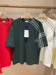 24SS Мужская футболка Paris дизайнерская футболка класса люкс дизайнерская мужская и женская футболка бежевого цвета с клетчатыми рукавами, хлопковая футболка с короткими рукавами, рубашка с короткими рукавами модного бренда 842