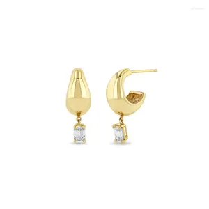 Dingle örhängen 925 Sterling Silver Gold Plated Veimeil Classic Women Geometric Rectangle CZ Drop Charm Circle Earring