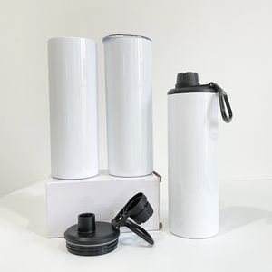 Tragbare 20oz Sport -Sublimation Skinny gerade Kaffee -Tasse Leckdosen und Stahl Vakuum isoliertes Wasserflasche mit zwei Deckeln für DIY -Druck