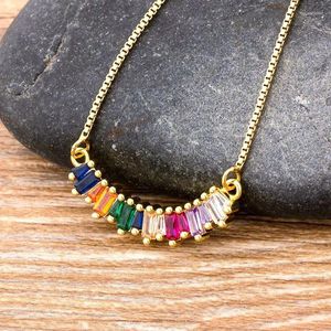 Pendant Necklaces Nidin Shiny Princess Colorful Cubic Zirconia Copper CZ Rainbow Chain For Women Wedding Party Jewelry