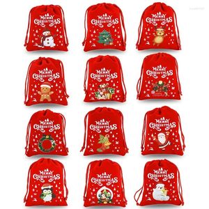 Present Wrap 5st Christmas Bag Red Velvet Jewelry Drawstring Santa Candy Gift Packing Pouch Decoration For Home Year