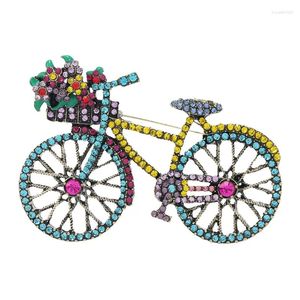 Brooches Vintage Romantic Flower Basket Bicycle For Women Fashion Full Rhinestone Colorful Metal Beauty Brooch Pins Wedding Gift