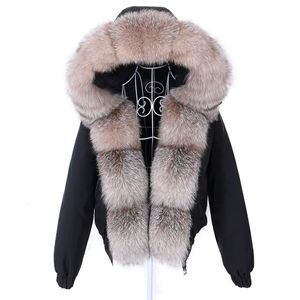 Maomaokong Fashion Short Women's Real Fox Fur Coat Natural Big Raccoon päls krage vinterparka bomber jacka vattentät 240125