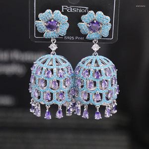 dangle earrings bilincolor贅沢な紫と青いタッセルイヤリング