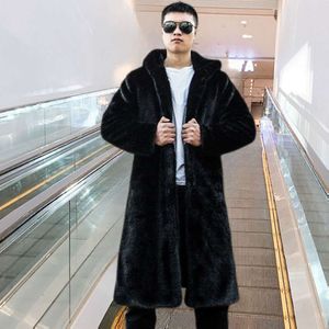 Winter Extended Hooded Fur Coat Casual Loose Fit Oversized Mens Thick and Warm Imitation Mink VC4D