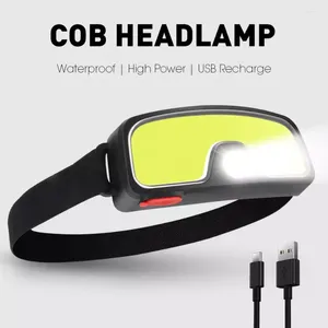 Headlamps COB Headlamp Rechargeable Wide Beam LED Head Lamp 2 In 1 Long Distance Usb Waist Miner Flashlight